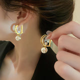 Flytonn-Gold Color Letter D Pearl Korean New Fashion Jewelry Earrings Before After Elegant Women's Daily Versatile Accessories