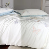 Flytonn-Luxury Butterfly Embroidery Lyocell Cotton Soft Silky Cool Feeling Skin Friendly Bedding Set Duvet Cover Bed Sheet Pillowcases