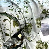 FLYTONN-Vintage Green Botanical Flowers Duvet Cover Set 600TC Egyptian Cotton Luxury Soft Bedding set Quilt Cover Bed Sheet Pillowcases
