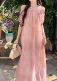 FLYTONN- Style Pink Off The Shoulder Puff Sleeve Chiffon Dress XX059