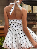 Flytonn Polka Dot Vacation Mini Dress For Women  High Waist A-line Ball Gown Dress Sleeveless Halter Neck Female Summer Fashion