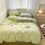 Flytonn-2025 Spring Bedding Set Solid Bedding Set Nordic Style Flat Sheet Duvet Cover Pillowcase Ins Single Double Full Size Bed Linen Boys Girls Home Textile