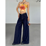 Flytonn-Blue Women Jeans High Waist Vintage Straight LOOSE Denim Y2K Pants Streetwear American Large Size Fashion Wide Leg Denim Trouser