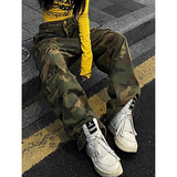 Flytonn-2024 Autumn Women's Casual Retro Camouflage Jeans Vintage Aesthetic Loose Wide Leg Washed Pants Y2K Punk Baggy Denim Trouser