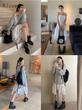 Flytonn-y2k outfits White Suspender Dress Spring Summer New Vacation Style Fashion Sweet Versatile Waist Slimming A-line Mid Length Dress for Women