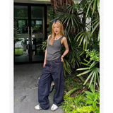 Flytonn-Autumn Women Harajuku Cargo Baggy Blue Jeans Streetwear Hip Hop Oversize Casual Wide Leg Vintage Y2k Loose Trousers