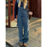 Flytonn-Women Vintage Retro Denim Long Jumpsuit Casual Spaghetti Strap Straight Romper Suspender Pants Winter Baggy Bib Loose Overalls