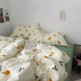 Flytonn-2025 Spring Bedding Set Kawaii Cherry Duvet Cover Set Pillowcase Flat Sheet Floral Boys Girls Twin Full Size Soft Bedding Kit Korean Ins Style Home Use