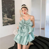 Flytonn-y2k outfits French High end Unique Bow Bud Princess Dresses for Women Summer New Sweet Fairy Sleeveless Loose A-line Short Camisole Dress