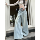 Flytonn-American Vintage High Waist Y2K Wide Leg Jeans Women Casual 2000s Light Pants Baggy Grunge High Street Washed Denim Trouser