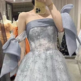 Flytonn-y2k outfits Spring Summer One-shoulder Blue Lace Floor-length Dress Women's Evening Dress Performance High Street Style Dress Female Clothes