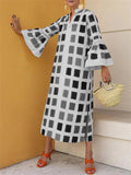 Flytonn-Graduation Gift Back to School Season Summer Vacation Dress Spring Outfit Spring and Autumn New Comfortable Casual Plaid Long Flared Sleeve Long-sleeved Loose Type Medium-length Dress Dress