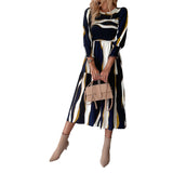 Flytonn-Black Friday Sale - Women's Casual Round Neck Three Quarter Sleeve Midi Dress