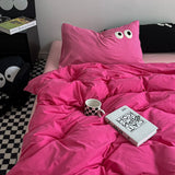 Flytonn-2025 Spring Bedding Set Ins Style Nordic Bedding Set No Filling Duvet Cover Pillowcase with Cute Eye Embroidered Solid Color Single Queen Size Bed Linen