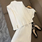 Flytonn-y2k outfits Autumn 2024 White Dress Suit Temperament Goddess Style Advanced Irregular Tank Dress  Blazer Coat Two Piece Set Women Outfits