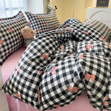 Flytonn-2025 Spring Bedding Set Classic Plaid Bedding Set 2025 Blue Pink Twin Queen Duvet Cover Flat Sheet Pillowcase No Filler Girl Boys Hotel Home Bed Linens