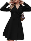 Flytonn-Fall Outfits Women Outwear Streetwear -Graduation Gift Back to School Season Summer Vacation Dress Spring Outfit Autumn and Winter New Temperament Commuter Women's High-waisted Solid Color Double-breasted Long-sleeved Dress Jacket