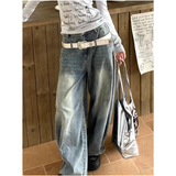 Flytonn-Blue Womens Jeans High Waist Vintage Straight LOOSE Denim Pants Streetwear American Large Size Fashion Wide Leg Denim Trouser