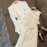 Flytonn-y2k outfits Autumn 2024 White Dress Suit Temperament Goddess Style Advanced Irregular Tank Dress  Blazer Coat Two Piece Set Women Outfits