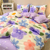 Flytonn-2025 Spring Bedding Set Tulips Duvet Cover Set with Flat Sheet Pillowcases Fashion Twin Double Queen Size Bed Linen Soft Boys Girls Bedding Kit