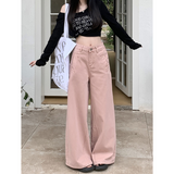 Flytonn-American Vintage High Waist Y2K Wide Leg Jeans Women Casual 2000s Light Pants Baggy Grunge High Street Washed Denim Trouser