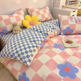 Flytonn-2025 Spring Bedding Set Kawaii Bedding Set Kids Adult Flat Sheet Duvet Cover Pillowcase Single Double Full Size Bed Linen Floral Cherry Home Textile