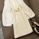 Flytonn-y2k outfits Autumn 2024 White Dress Suit Temperament Goddess Style Advanced Irregular Tank Dress  Blazer Coat Two Piece Set Women Outfits