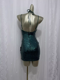 Flytonn-Valentines Gift party dress Sexy Sheath Green Sequin Travel Vacation Dress Short Birthday Dress Fly0065