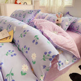 Flytonn-2025 Spring Bedding Set Flowers Rabbit Bedding Set Ins No Filler Single Queen Size Duvet Cover Flat Sheet Pillowcase Girls Boys New Comforter Duvet