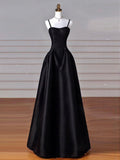 Flytonn-Cyber Monday Christmas party outfits Elegant Black A-Line Satin Long Prom Dress Long Prom Dress B531