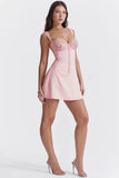 Flytonn- 'Adriana' Rose Satin and Lace Mini Dress