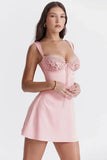 Flytonn- 'Adriana' Rose Satin and Lace Mini Dress