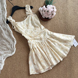 Flytonn-y2k outfits French Romantic Yellow Flower Short Vintage Dress Summer Beach Style Sweet Sleeveless Waist Slimming A-line Slip Dress for Women