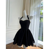 Flytonn-y2k outfits French High end Halter Neck Pearl Strapless Dress for Women Summer Retro Hepburn Style Socialite A-line Short Black Dresses