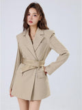 Flytonn-y2k outfits Khaki Premium Waist Slimming Suit Dresses for Women Spring New Korean Fashion Casual Commuting Formal Versatile Short Dress