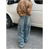 Flytonn-Blue Women Jeans Streetwear Vintage Fashion High Waisted Wide Leg Jean Female Trouser 2024 NEW Hip Hop Baggy Denim Pants