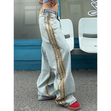 Flytonn-American Retro High Waist Oversized Jeans Women Casual Baggy Pocket Y2K Ripped Pants Wide Leg Grunge Street Solid Denim Trouser