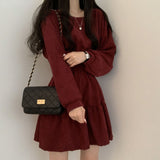 Flytonn-back to school outfits Long Puff Sleeve Elegant Mini Dress-spring outfits