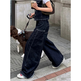 Flytonn-Vintage High Waist Women Black Jeans Korean Fashion Streetwear Wide Leg Jean Female Denim Trouser Straight Baggy Mom Denim Pants