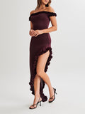 Flytonn- Arielle Off Shoulder Ruffle Midi Dress