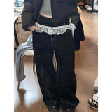 Flytonn-Spring Women Cargo Harajuku Lace Spliced Jeans Y2K Wide Leg Baggy Punk Denim Trouser Vintage 90s Aesthetic Emo Loose Washed Pant