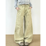 Flytonn-Khaki Jeans Women Multiple Pockets Y2K Vintage High Waisted Jean Straight Trouser Streetwear Casual Loose Wide Leg Denim Pants