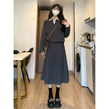 Flytonn-y2k outfits Spring and Autumn Academy Style Suit Dress Women Clothing High End Gray Suit Coat A-line Midi Skirt Two Piece Sets Women Outfits