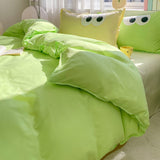 Flytonn-2025 Spring Bedding Set Cute Korean Style Duvet Cover Set No Filler Green Pink Mix Color Flat Sheet Pillowcases Polyester Twin Queen Size Bed Linens