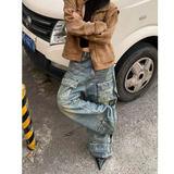 Flytonn-Blue Women Jeans Streetwear Vintage Fashion High Waisted Wide Leg Jean Female Trouser 2024 NEW Hip Hop Baggy Denim Pants