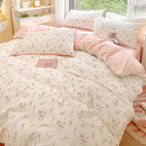 Flytonn-2025 Spring Bedding Set Ins Pink Flowers Bedding Set Fashion Flat Sheet Duvet Cover No Filling Pillowcase Twin Full Queen Nordic Boy Girl Bed Linen