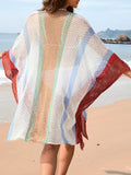 Flytonn-Winter Outfits Christmas Thanksgiving Gift New Year's Eve Outwear Batwing Sleeves Loose Hollow Striped Sun Protection V-Neck Beach Cover-Up