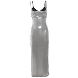 Flytonn-y2k outfits Spicy Girl Style Silver Slip Dress Sexy Split Slimming Long Dresses for Women with Sequin Decoration Versatile Strap Tank Top