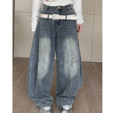 Flytonn-Blue Womens Jeans High Waist Vintage Straight LOOSE Denim Pants Streetwear American Large Size Fashion Wide Leg Denim Trouser