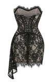 Flytonn-nye outfits Sexy Sweetheart Neck Ruched Draped Corset Lace Prom Party Mini Dress - Black